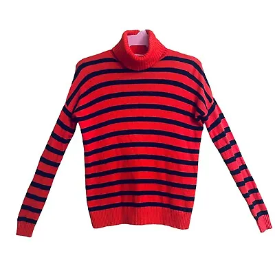 Madewell Striped Turtleneck Sweater XS Red Blue Drop Shoulder Preppy Winter Cozy • $25