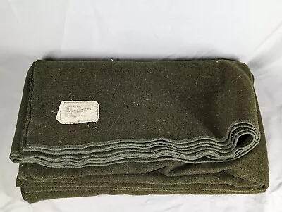 Vintage Green Wool Army Military Warm Winter Blanket 66“ X 84“  • $49.99