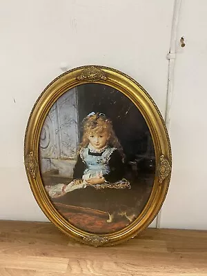 Vintage Girl With Cat Oil Picture Creepy Curiosity • £9.99