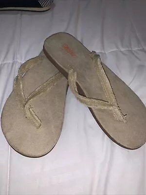 Mossimo Tan Beige Brushed Leather? Flip Flops Fabric Top Soft Women’s Sz 9 New • $16