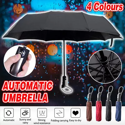 Automatic Umbrella Auto Open Close Compact Folding Anti Rain Windproof 10Ribs AU • $14.30
