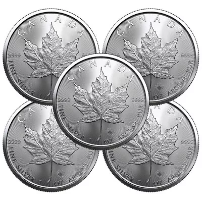 Lot Of 5 - 2023 $5 Silver Canadian Maple Leaf 1 Oz BU • $161.37