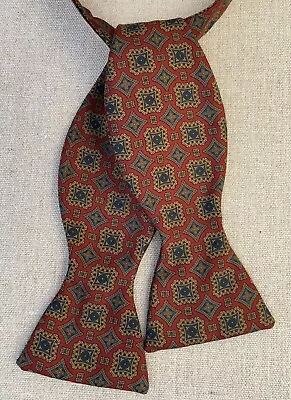 Vintage Robert Talbott Silk Bow Tie Dark Red Geometric Adjustable Self-Tie 3  • $26