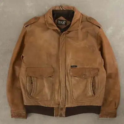 Vintage 80s G-2 Leather Sherpa Lined Flight Jacket L Men's Tan Brown • $99.56