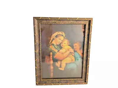 Vintage Art Deco Wood Frame Print Lithograph Madonna Of The Chair • $45