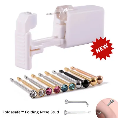 Disposable Nose Piercing Kit Foldasafe - Silver Gold CZ Stud Ring Gun Home Self • £5.99