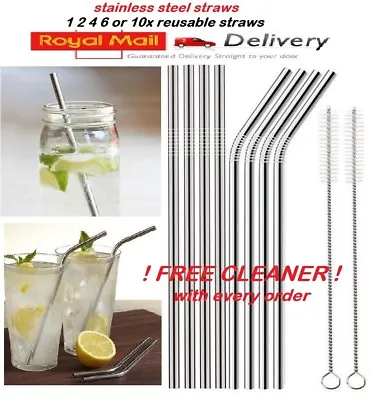 £6.49 • Buy Metal Drinking Straws Stainless Steel Drinks Straw Cleaner Party Reusable Bar,.,