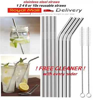 £6.49 • Buy Metal Drinking Straws Stainless Steel Drinks Straw Cleaner Party Reusable Bar,.,