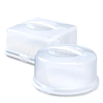 Plastic Cake Box Carrier Cupcake Storage Boxes Container Clear With Lockable Lid • £11.18