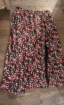 Gorgeous In The Style Red/orange Leafy Floral Maxi Skirt With High Split Size 24 • $13.68