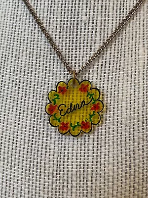 £28.18 • Buy Vintage 1960s Acrylic  Edna  Name Tag Clear Translucent Flower Charm Necklace