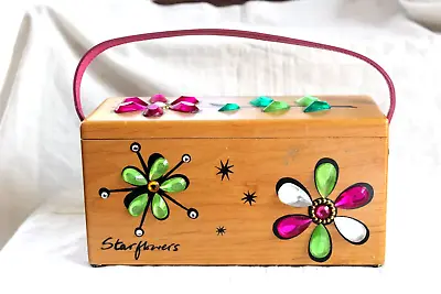 Vintage STAR FLOWERS Flora Wooden Box Bag Purse FLOWER POWER Like Enid Collins • $59.99