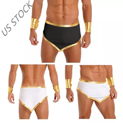 US Mens Ancient Roman Gladiator Costume Halloween Role Play Skirt Cuffs Outfits • $10.10