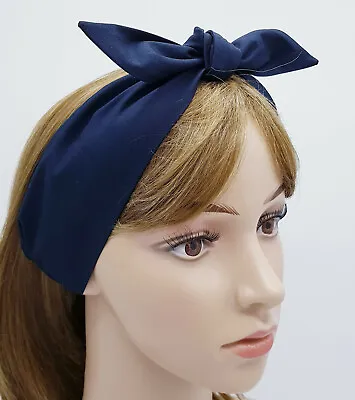 Navy Blue Hair Scarf Head Scarf Bandanna Tie Up Headband Rockabilly Hair Tie • £5.70
