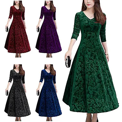 Women Elegant Exquisite Jacquard Swing Dress V Neck Long Sleeve High Waist Dress • $19.68