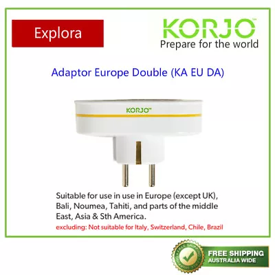 $24.45 • Buy Korjo Travel Double Adaptor From Australia/NZ To Europe (Except UK)