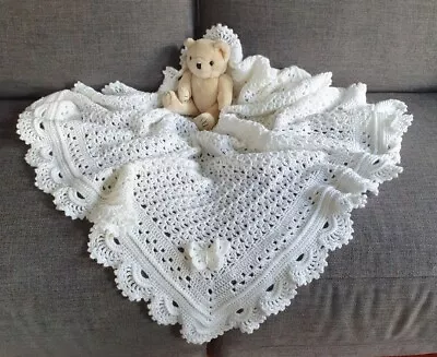 ***Hand Crochet Baby Christening Shawl Blanket*** • £16.99