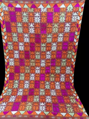 Vintage Needlepoint Hand Embroidery Indian Punjab Silk Floss Phulkari Bagh Shawl • $150