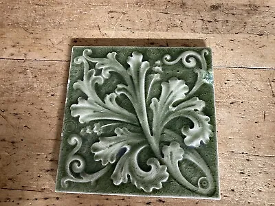 Vintage A. E. Tile Co Limited 6  Square Raised Floral Design  In Shades Of Green • $22.95