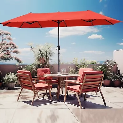 PHI VILLA 4M×2M Outdoor Sunshade Patio Umbrella Parasol Twin Large W/ Crank Tilt • £79.99