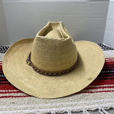 Men's Woven Straw CowboyHat With Rope Decoration Vented Light Brown Work Summer • $1