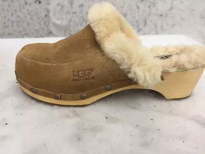 UGG Australia Kalie Size 6 Camel Suede And Wood Clogs Mules 5243 • $12.59