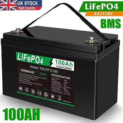 12V 100AH Lithium Battery Rechargeable LiFePO4 BMS 12V Deep Cycle Solar Panel RV • £224.99
