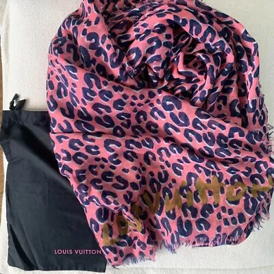 Louis Vuitton M74904 Cashmere Silk Scarf Etole Leopard Corail Used From Japan • £522.28