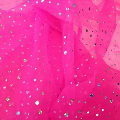 Hologram Spotty Voile Organza Fabric Draping Net Curtains Craft Dress FLO PINK • £5.99