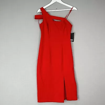 Aidan Mattox Women Dress 6 Red Fitted Cocktail One Shoulder Structured Side Slit • $49.98