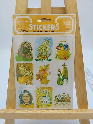 Vintage Eureka Sticker Fall Thanksgiving Pilgrims Native Americans Mayflower NIP • $9.99