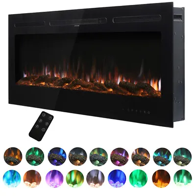 36~100 INCH 2KW LED Wall Mounted Black Fireplace Electric Fire W/ Crystal & Logs • £189.95