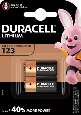 2 X DURACELL CR123 3V HIGH POWER LITHIUM PHOTO BATTERIES CR123A 123 Long Exp • £7.13