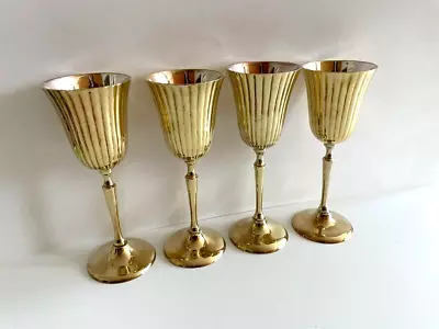 4 Vintage Solid Brass Wine Goblets 7” Tall 4 Oz Capacity - RIH Made In India • $24.99