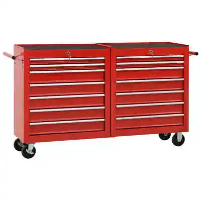 Tool Trolley Chest Box Cabinet Mechanic Toolbox Garage Storage 14 Drawers Red • $596.15