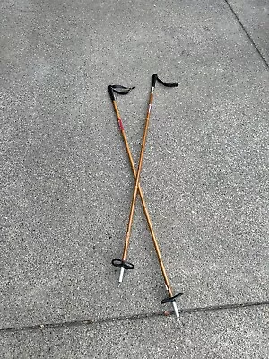 Vintage Pair SKILOM Bamboo Ski Poles Leather Straps Lodge Cabin Decor Norway • $39.95