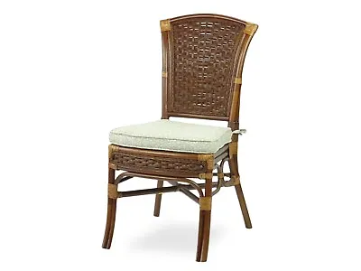 Alexa Dining Side Chair Natural Rattan Handmade Design With Cushion Dark Walnut • $174.99