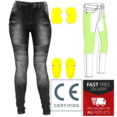 Women Motorcycle Jeans Motorbike Pant Denim Trousers Made With Kevlar CE Armor • £54.99