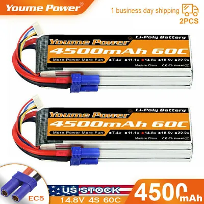 2pcs 14.8V 4S 4500mAh 60C EC5 Lipo Battery For RC Car Truck Quad Helicopter FPV • $63.99