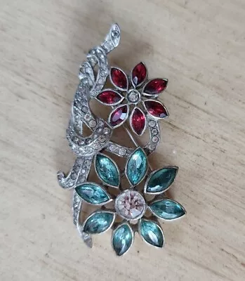 Vintage 30's Unsigne Mazer? Staret? Rhinestone Figural Flower Brooch Pin  • $48