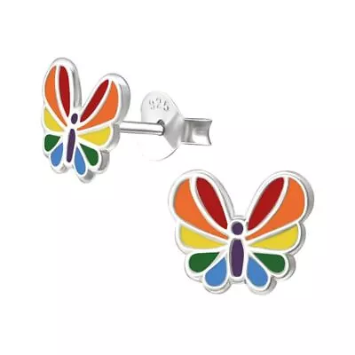 Cute Sterling Silver Colourful Butterfly Stud Earrings - Boxed Rainbow Pride • £9.99