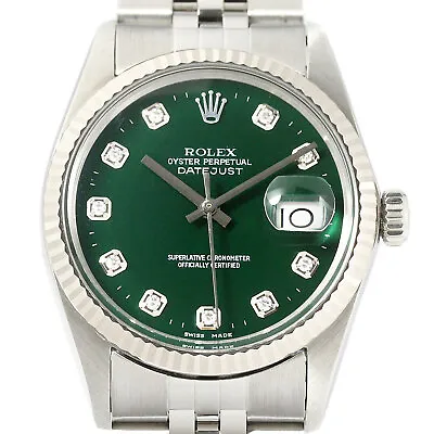 $7911.87 • Buy Rolex Mens Datejust 18K White Gold Steel Green Diamond Dial Watch