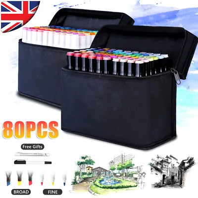 80 PCS Drawing Paint Marker Pen Dual Brush Alcohol Oily Manga Sketch Marker • £13.93