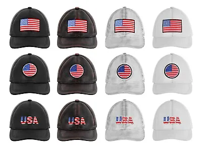 USA Baseball Cap American Flag Hat Embroidery Leather Sports Adjustable Golf Cap • £29.74