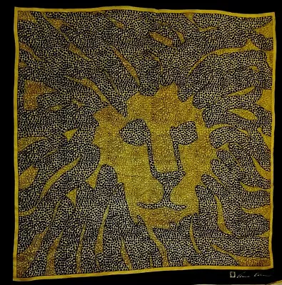 ANN KLIEN-LOGO Designer Silk Scarf  Yellow & Royal Blue 25” Square. • $14