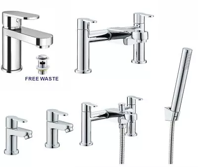 New Modern Chrome Bathroom Twin Tap Sets| Basin & Bath Taps With Shower & Waste • £29.97