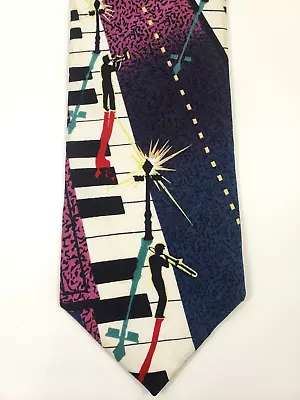 Je Suis 100% Silk Tie Jazz Theme - Musicians Playing Along Piano Keys Street • $16