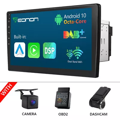 CAM+DVR+OBD+Double Din Android Auto 10.1  IPS Car Stereo Apple CarPlay Radio GPS • $215.87