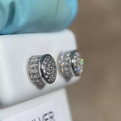 925 Sterling Silver Round Micro Pave Earrings Iced Flooded Out CZ Screw Back 7MM • $23.95