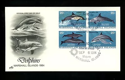 Postal History Marshall Islands FDC #54-57 Artcraft Dolphins Majuro 1984 • $4.49